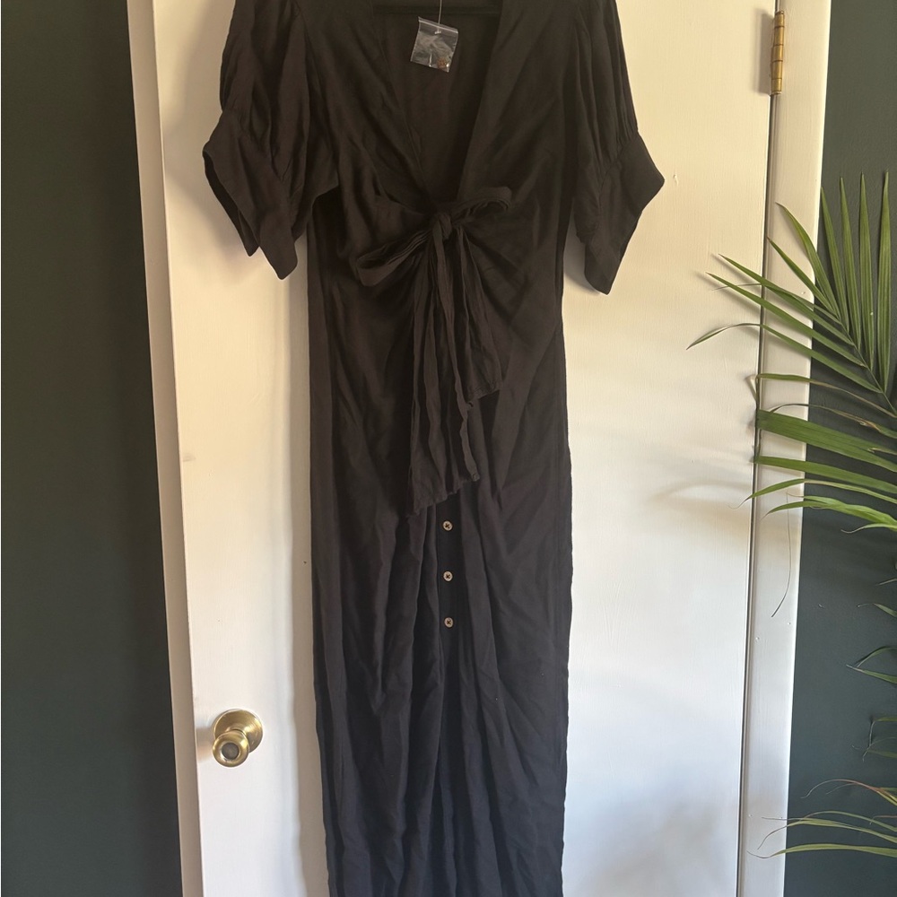 Free People Black Maxi Dress with Dolman Sleeves and V-Neck